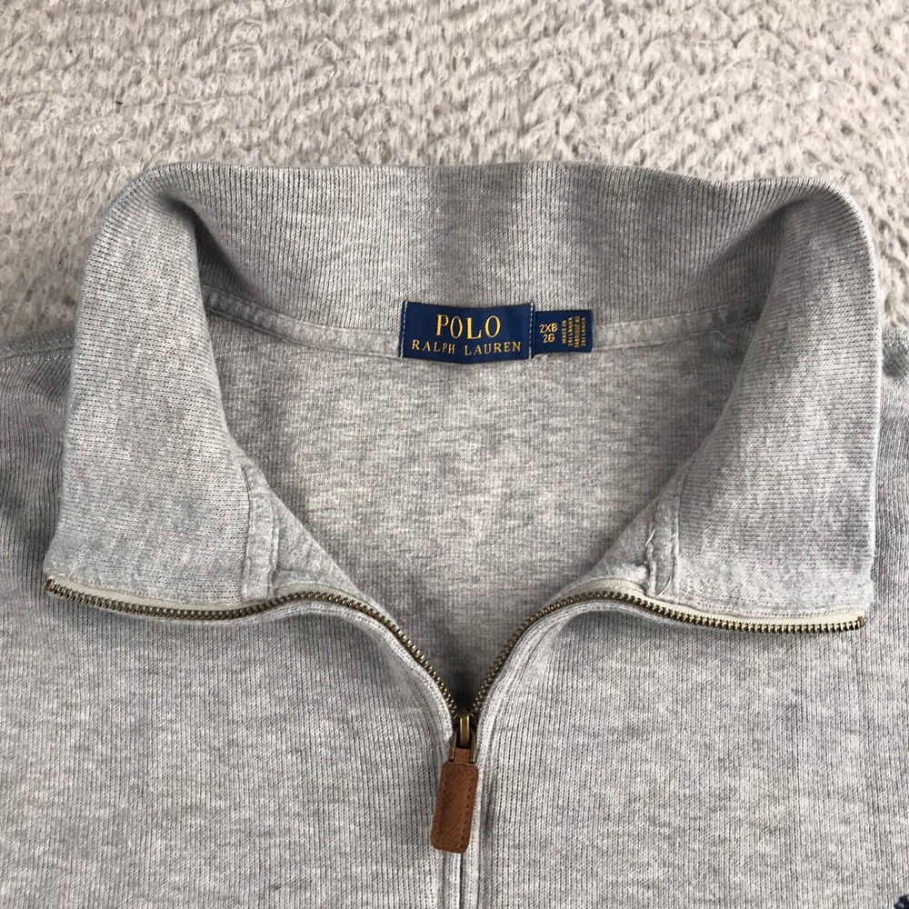Polo Ralph Lauren 1/4 Zip Pullover Mens 2XB Gray Cotton Navy Pony Logo Sweater - Picture 3 of 10